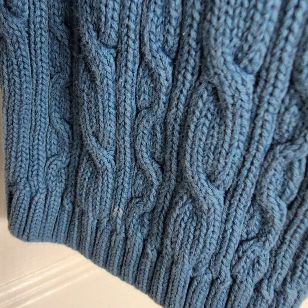 Talbots Cable Knit Sweater Womens Size XL Blue 100% Cotton Crew Neck Long Sleeve